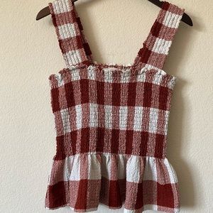 Loft Gingham Smocked Peplum Sleeveless Top